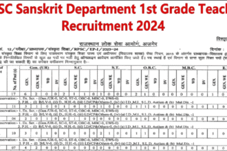 RPSC Sanskrit Department 1st Grade Teacher Recruitment 2024