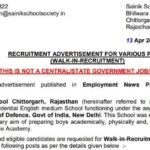 Sainik School Chittorgarh Recruitment 2024 Notification